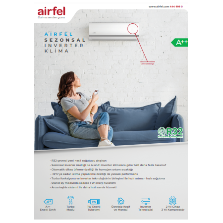 Airfel LTXM35N 12000 BTU R32 A++ Inverter Duvar Tipi Klima